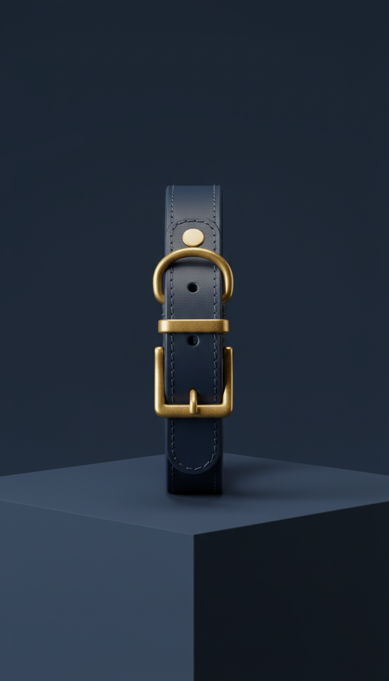 Navy Italian leather dog collar