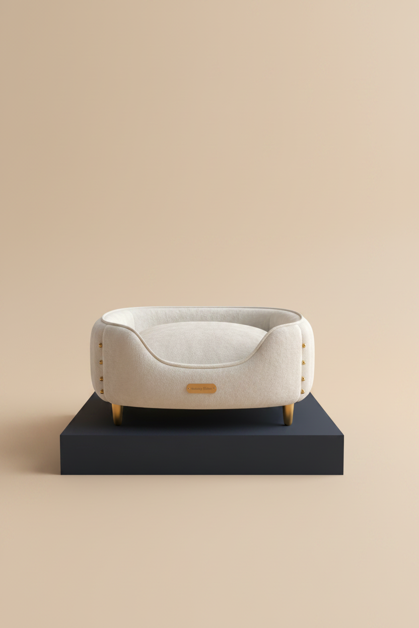 Gallery white luxury pet bed with gold accents